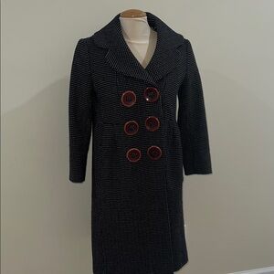 Marc By Marc Jacobs Black Pea Coat with Red Buttons